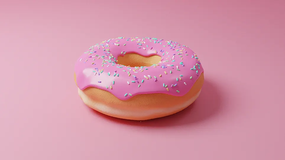 Kráasny ružový a sladký donuts