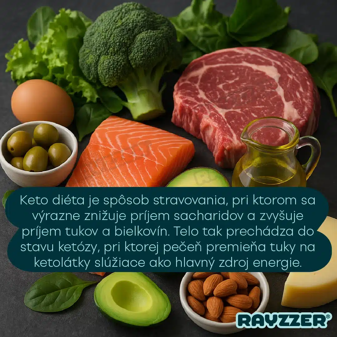 Keto diéta je spôsob stravovania založený na výraznom obmedzení príjmu sacharidov a zvýšení podielu bielkovín a tukov v jedálničku. V dôsledku toho sa metabolizmus prepne do stavu nazývaného ketóza, pri ktorom telo začína namiesto glukózy využívať ako hlavný zdroj energie ketolátky. Tie vznikajú v pečeni rozkladom tukov, čím dochádza k efektívnejšiemu spaľovaniu tukových zásob.