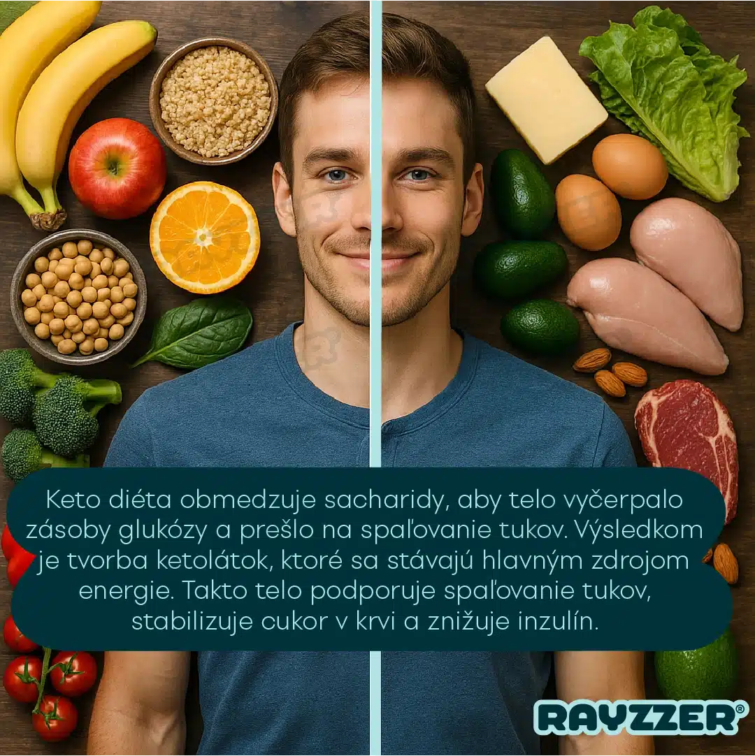 Telo pri bežnej strave využíva glukózu zo sacharidov ako hlavný zdroj energie. Keď sa príjem sacharidov výrazne obmedzí (na menej ako 20–50 gramov denne), zásoby glukózy sa rýchlo vyčerpajú. V dôsledku toho telo prechádza na alternatívny zdroj energie – začne štiepiť tuky a premieňať ich na ketolátky v pečeni. Tento stav sa nazýva ketóza, a ketolátky sa stávajú hlavným palivom pre mozog a svaly. Výsledkom je efektívne spaľovanie tukových zásob, stabilizácia hladiny cukru v krvi a zníženie hladiny inzulínu.